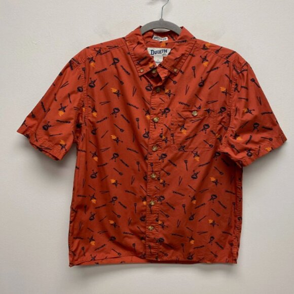 Duluth By Duluth Trading Mens Orange Relaxed Fit Bbq Grilling Button Up Shirt S - Picture 1 of 4